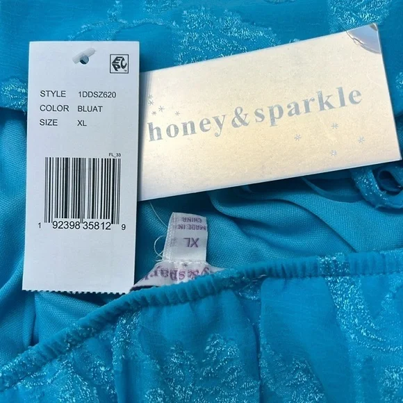 Honey & Sparkle Blue Atoll Floral Jacquard Babydoll Tank Top Sz XL NWT - Picture 10 of 10